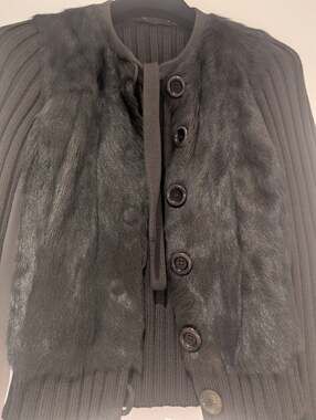 Cheap and Chic Moschino Wool Ribbed Cardigan with Mouton Fur Front Panel